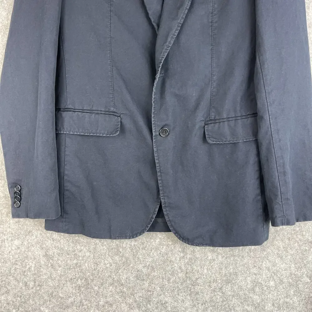 Balmain Blazer Jacket Mens 40R Blue Unstructured Cotton Linen Stretch Career